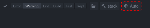Header part of ide-haskell panel, button with target icon and text "Auto" highlighted